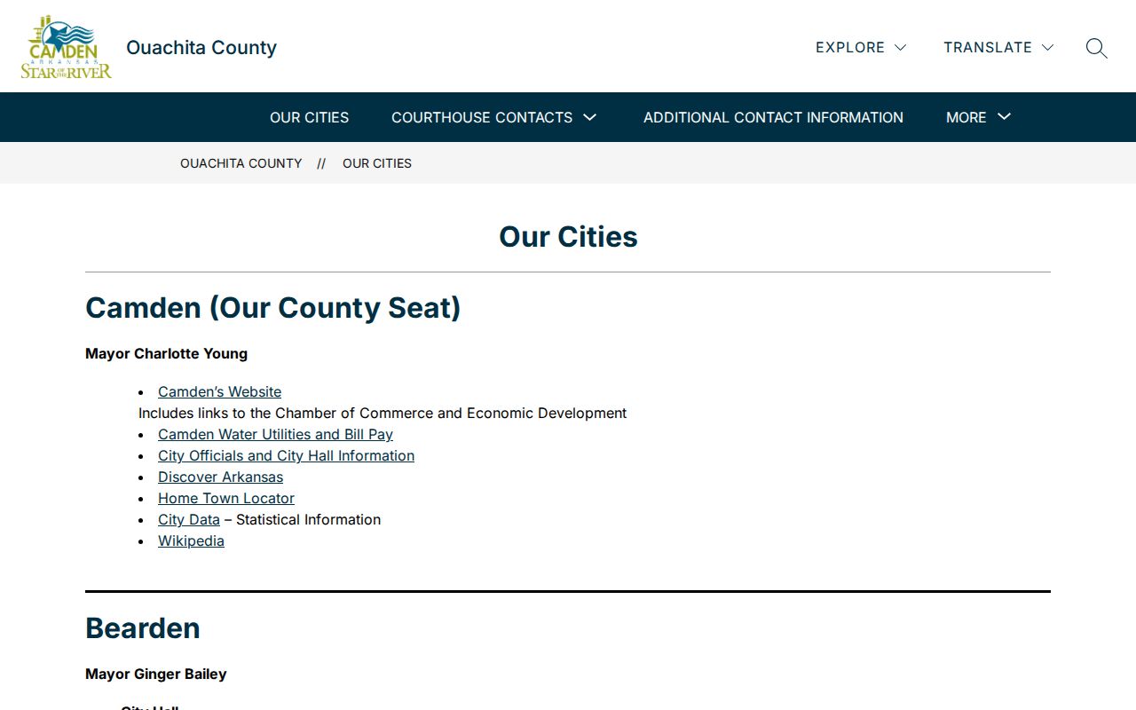 Ouachita County cities served by criminal court departments