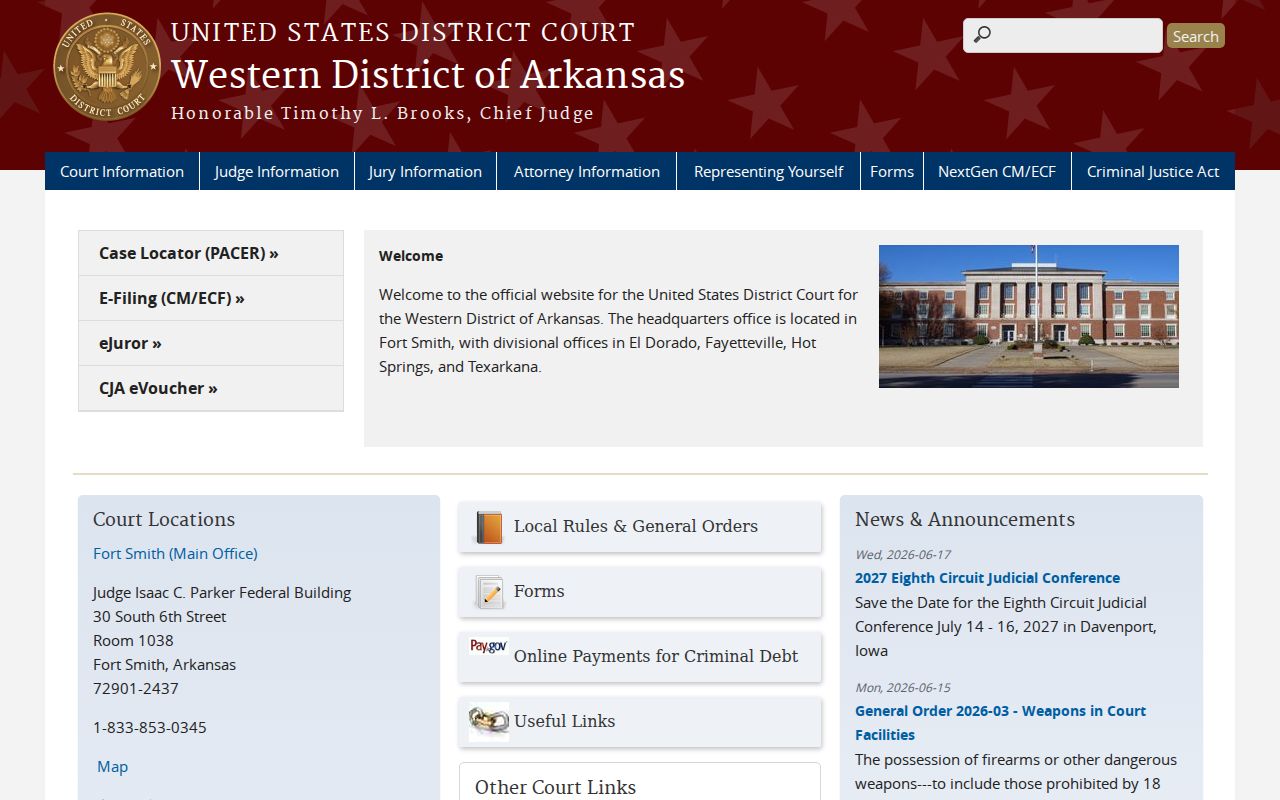 Ouachita County federal criminal court Western District of Arkansas
