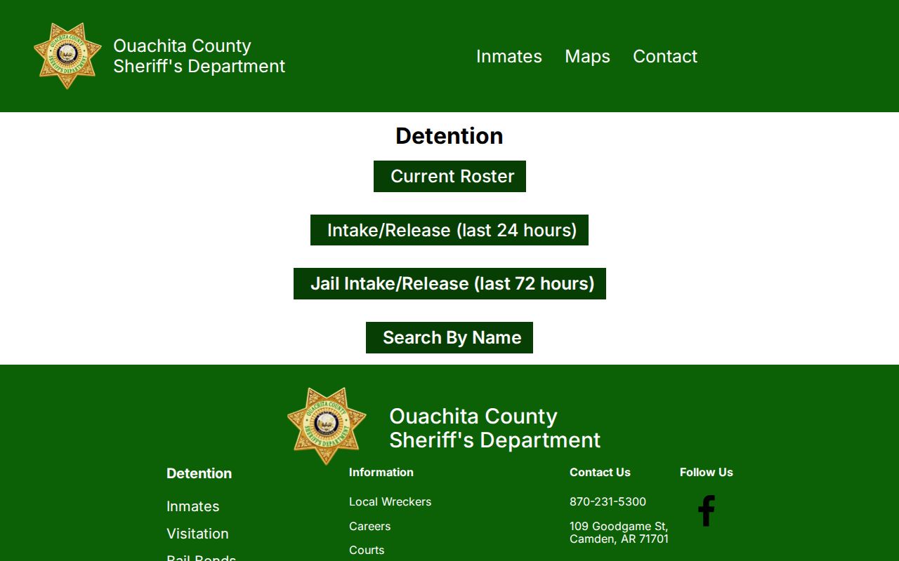 Ouachita County criminal history sheriff detention roster links