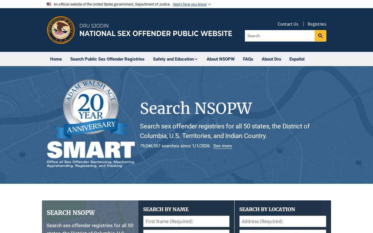 National Sex Offender Public Website search page used for cross-state checks from Ouachita County